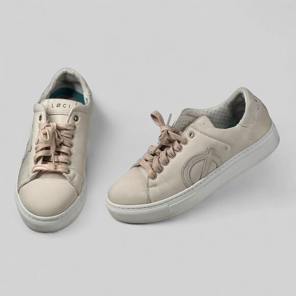 Loci x Nikki Reed Women's Beige Nine Low-Top Logo Canvas Sneakers Shoes Size 38 - Picture 1 of 16